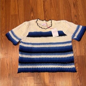 NWT Striped Crochet Short Sleeve Top